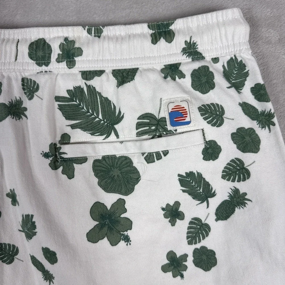 Laguna Shorts Men Size 36 White Green Leaf Print Cotton Stretch Casual Beachwear - Picture 3 of 8